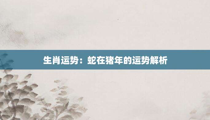 生肖运势：蛇在猪年的运势解析